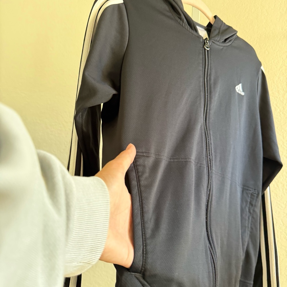 Adidas Women's XL Black 3-Stripes Full Zip Hoodie Jacket Athleisure Streetwear - Picture 4 of 14